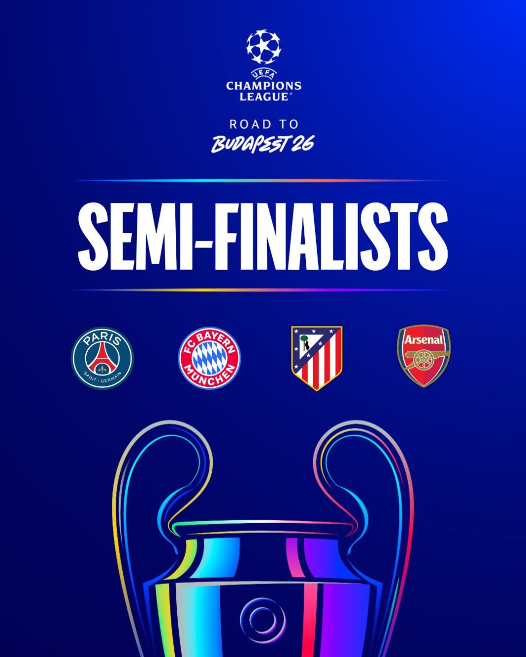 Champions League. Bayern Munchen – PSG și Arsenal – Atletico Madrid sunt meciurile din semifinale. Bayern a obținut calificarea după 6-4 la general cu Real Madrid.