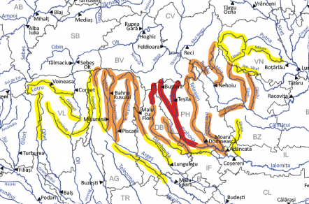 Cod Roșu de inundații și viituri rapide miercuri între orele 3 și 12, pe râuri din județele Prahova și Dâmbovița.