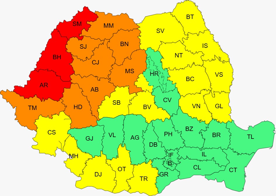 Caniculă și disconfort termic în aproape toată țara, până joi dimineață. Meteorologii au extins avertizările. În județele Satu Mare, Bihor și Arad este Cod Roșu până marți dimineața, iar în alte opt județe este Cod Portocaliu.