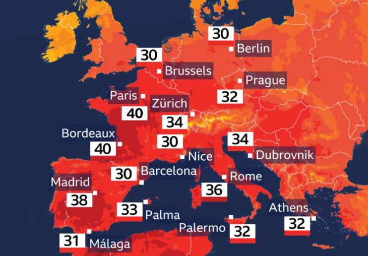 Franța a interzis consumul de alcool în spațiile publice și la toate evenimentele desfășurate duminică, la Paris și în celelalte zone vizate de avertizarea Cod Roșu de caniculă. Atenționări de căldură extremă emise pentru vestul europei.