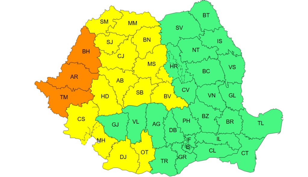 Meteorologii anunță caniculă până la finalul săptămânii viitoare, inițial în vest, apoi și în restul țării. Temperaturile maxime vor atinge și 39 de grade, iar pe timpul nopților, minimele vor fi de aproximativ 20-23 de grade.