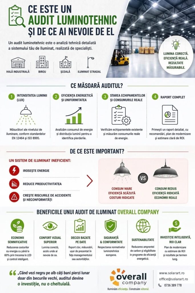 Analiză Solar Art-Overall Company: Mai mult de jumătate dintre sistemele de iluminat din România sunt neconforme. Auditul luminotehnic arată ce trebuie schimbat