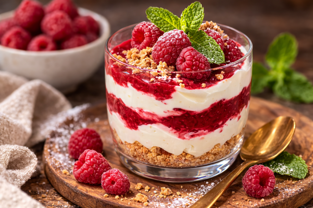 Desert fin cu piure de zmeură – prospețime și eleganță într-un singur pahar