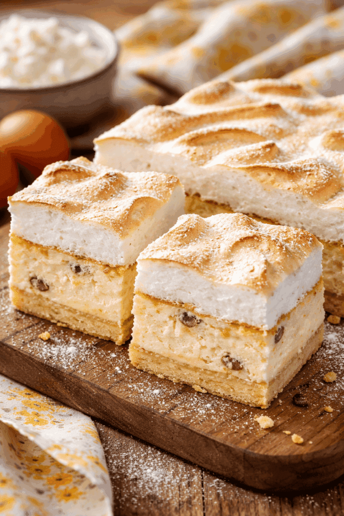 Prăjitură tradițională cu brânză dulce și spumă de albuș