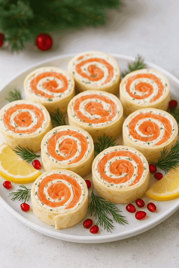 Ruladă festivă cu cremă de brânză și somon afumat