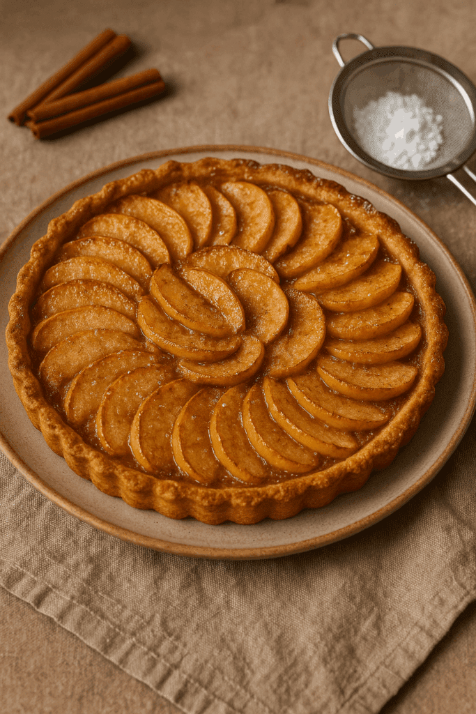 Tarta fină cu mere caramelizate și scorțișoară