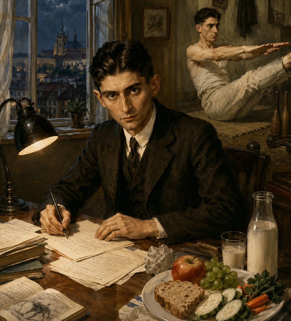 Franz Kafka era pasionat de exerciții fizice, dietă și, în genere, un stil de viață sănătos, în linia ideilor epocii sale