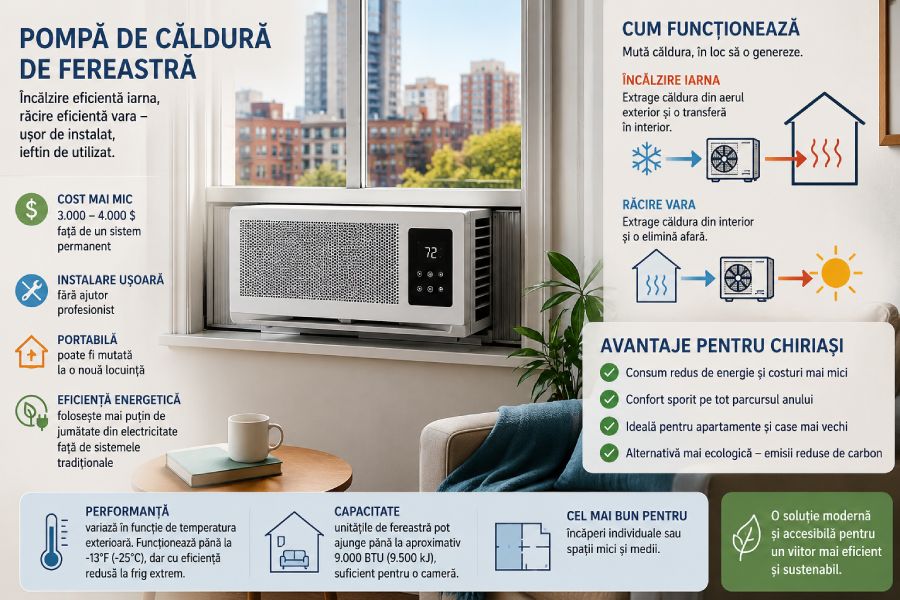 Pompele de căldură montate la fereastră. Cum pot extrage pompele căldură când afară e frig?